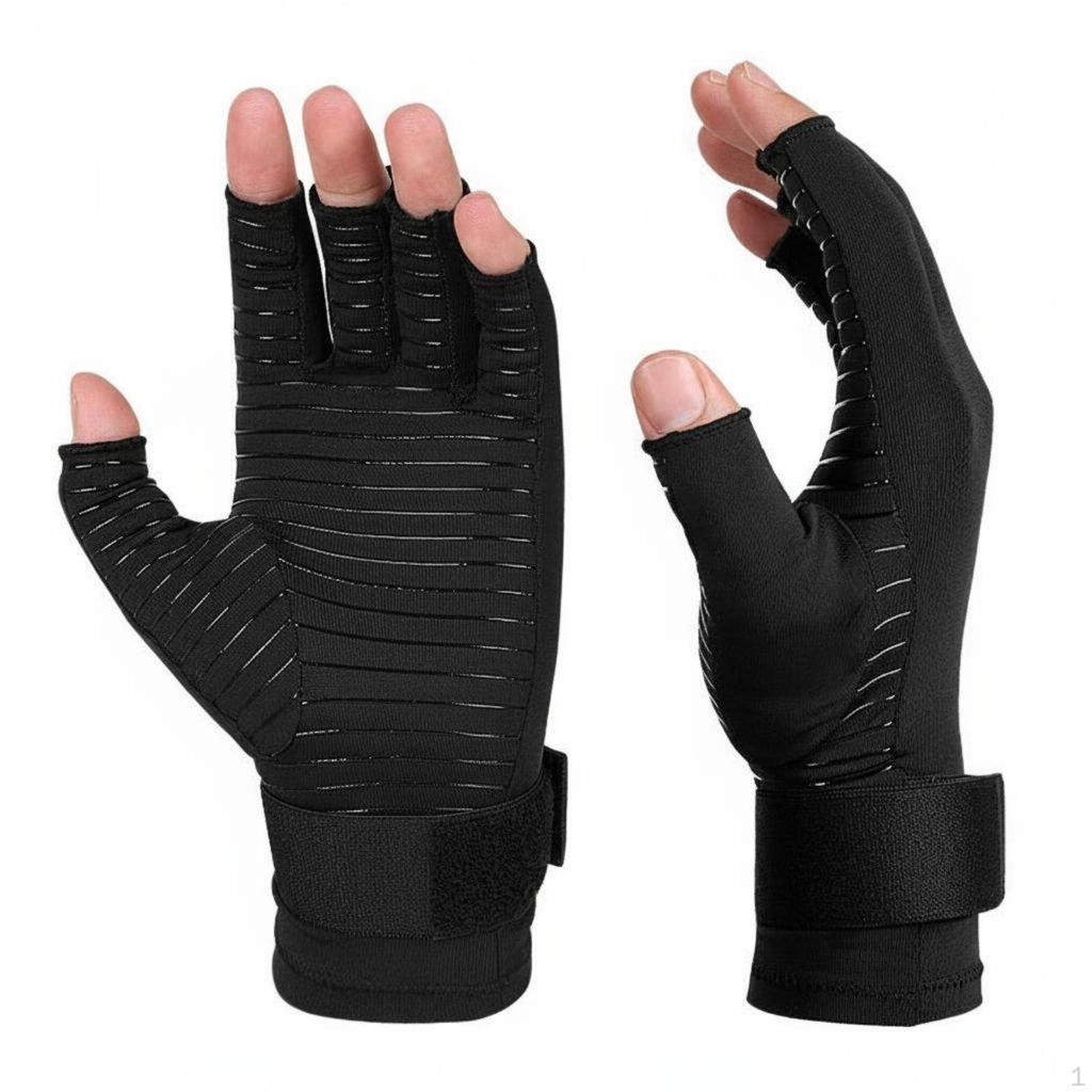 Fingerless Compression Gloves AntiSlip Grip Joint Support Hand Brace Copper Blended Open Finger
