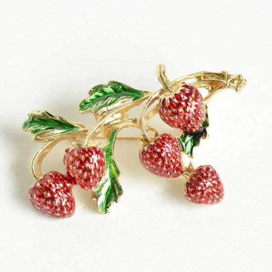 Brooch Pin Enamel Strawberry Surface Alloy Pin Shape Zinc Coats Suits Sweaters