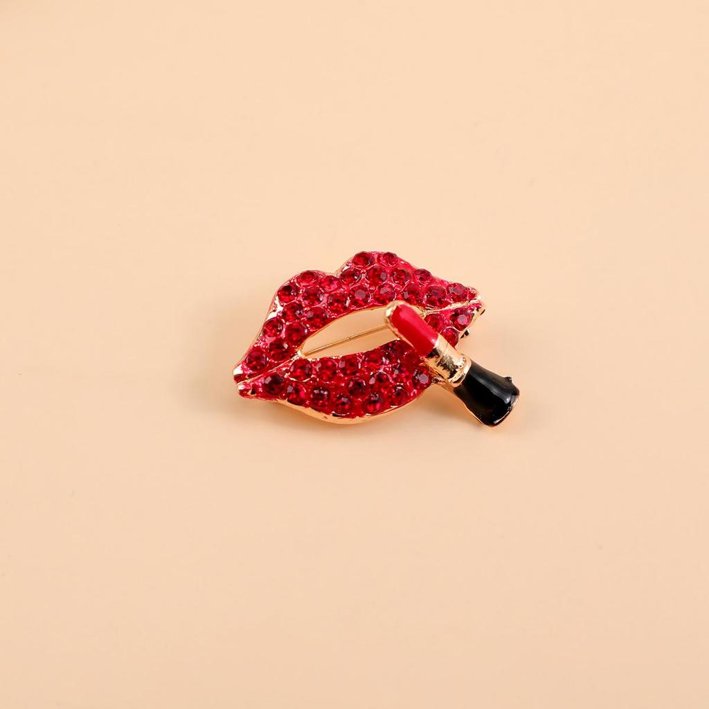 European & American Creative Style Full Diamond Lipstick Brooch - Trendy Fashion Accessory for Clothes
