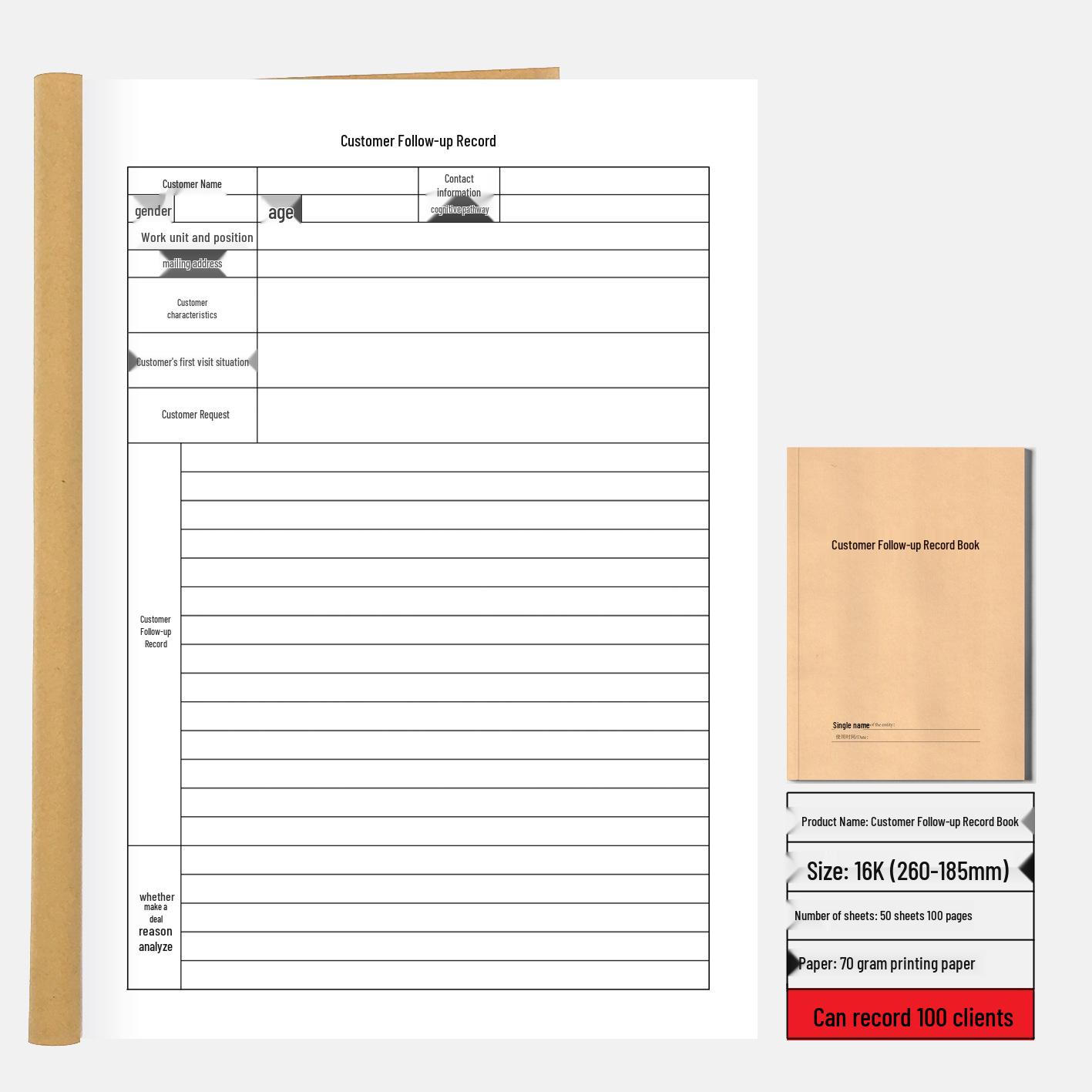 

Customer Follow-up Record Notebook: 16K Kraft Paper Cover for Sales Tracking