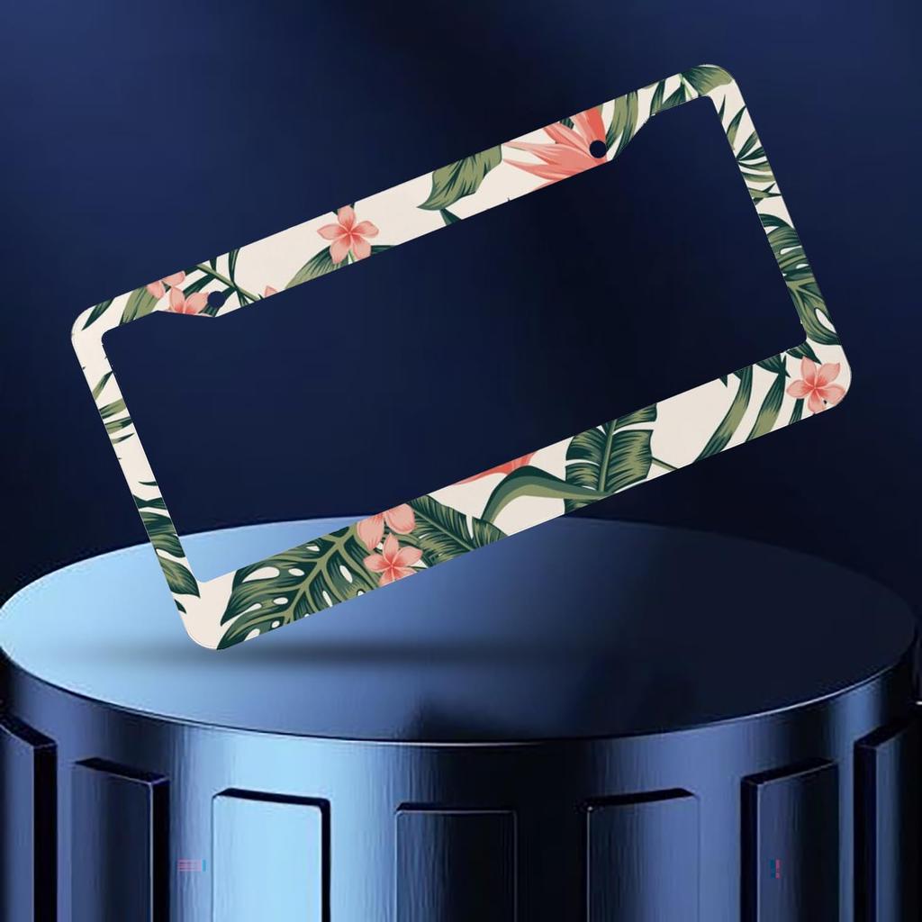 Tropical Palm Leaves License Plate Frames - 2 Pcs Set 2 Holes Metal Aluminum Auto Car Accessories Decoration License Plate Frame 6.3" X 12.2" Fit US