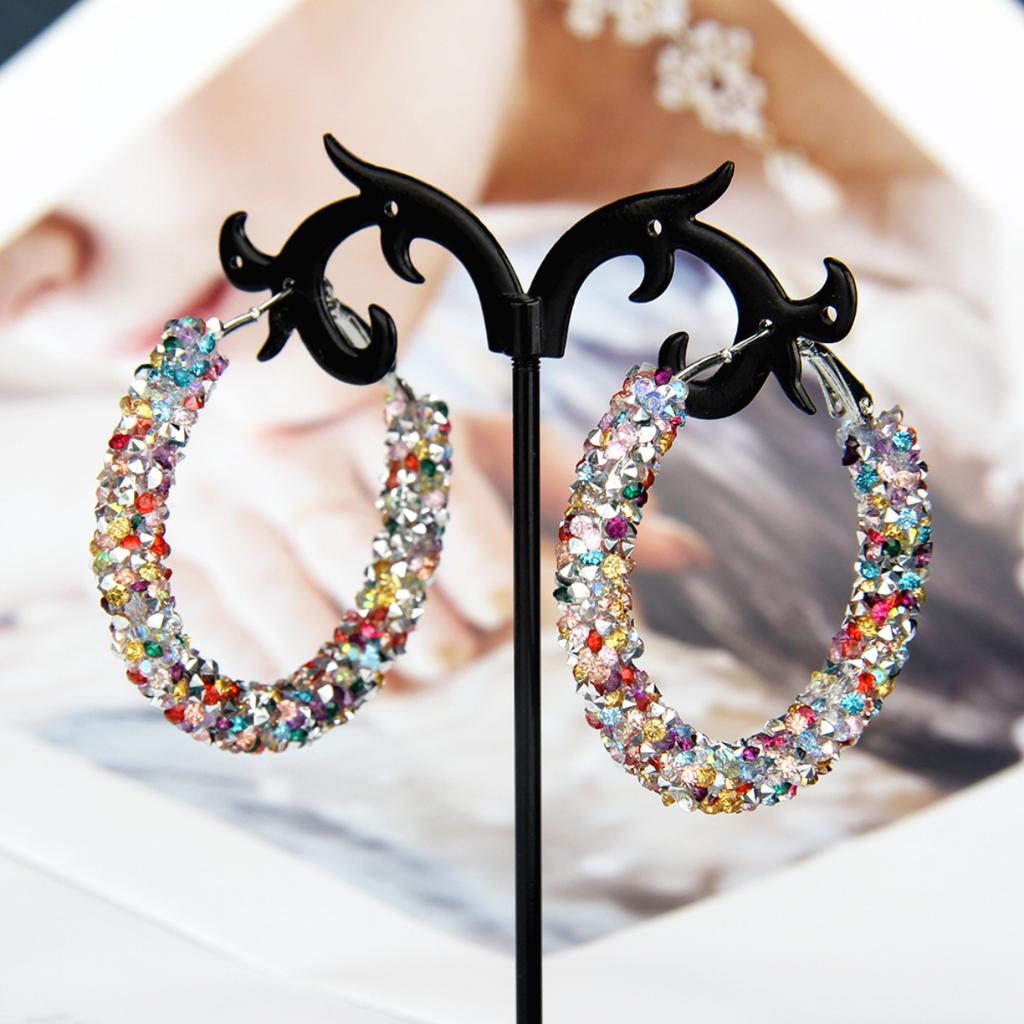 2pcs European and American high-end full Zircon broken Zircon large circle earrings for women's banquet dress accessori