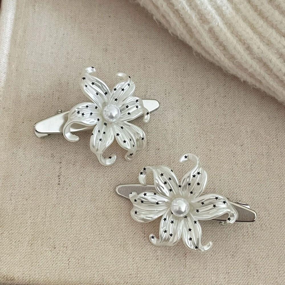 Pearl Flower Hair Clips Star Print Vintage Side Clip Elegant Flower Hairpins Girls