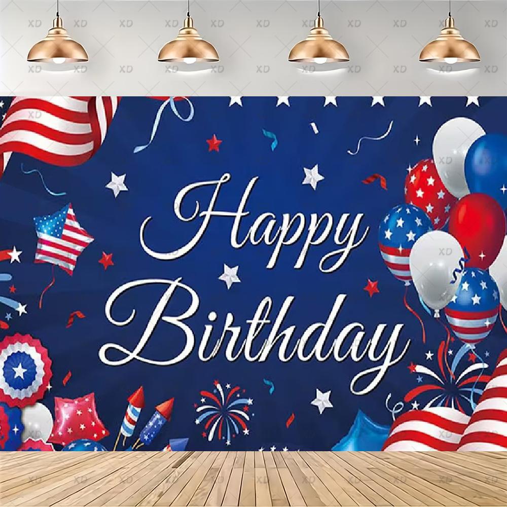 American flag photographic backdrop, red, white and blue stripes, vintage truck, party decoration, banner2888