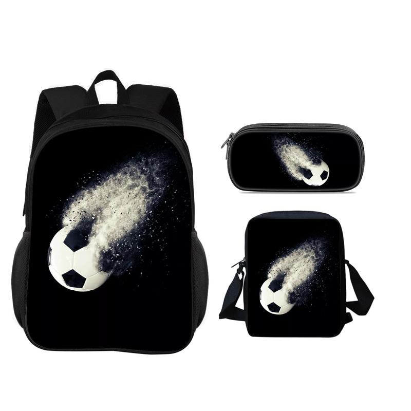 Soccer Backpack Pencil Case Shoulder Bag 3Pcs Set New Football Print, Best Partner for Male and Female Students Going To School