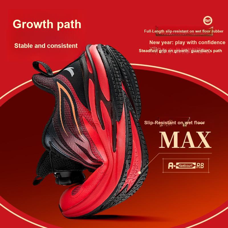 Anta Kids Flame Trendy Fashion Lightweight Shock Absorption Low Top Running Shoes Kids sneaker Black Red 312519903-2