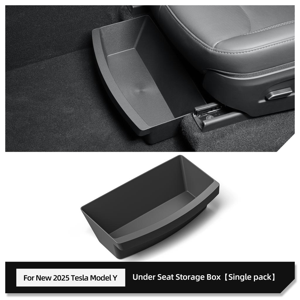 For Tesla Model Y Launch 2025 Juniper Under Seat Storage Box TPE High Capacity Organizer Case Drawer Tray Car Accessories