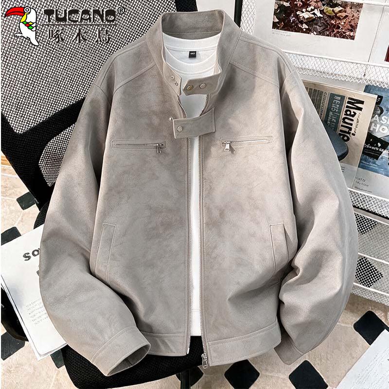 TUCANO Men's Suede Stand-Collar Casual Utility Jacket