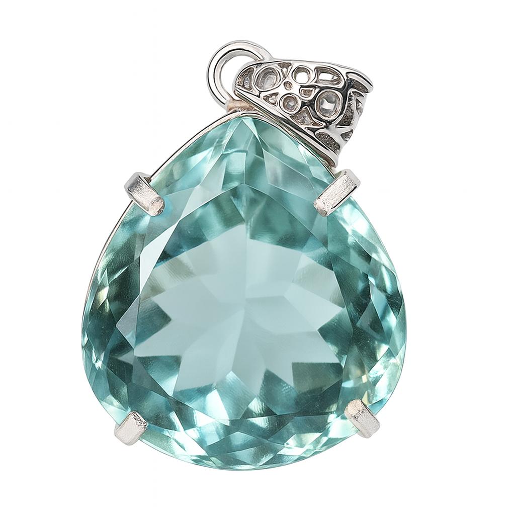 

74 Ct Lab Grown Blue Sapphire 925 Certified Sterling Silver Pear Cut Pendant AI-73-NS 15.3 mm approx синій