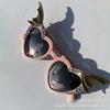 New Halloween Bat Wings Pink Heart Sunglasses with Handmade Gemstones in Dark Fairy Style for Personalized Look