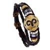 Vintage Zodiac Leather Cuff Bracelet Multi-Layer Chain Bracelet Adjustable Birthday Gift Jewelry