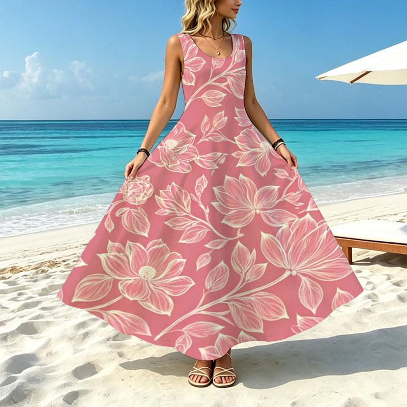Women's Sleeveless Maxi Dress,Lightweight Floral Print,Versatile Casual Outfit for Daily Wear,Beach Vacation Date Night Chic Women's Fashion