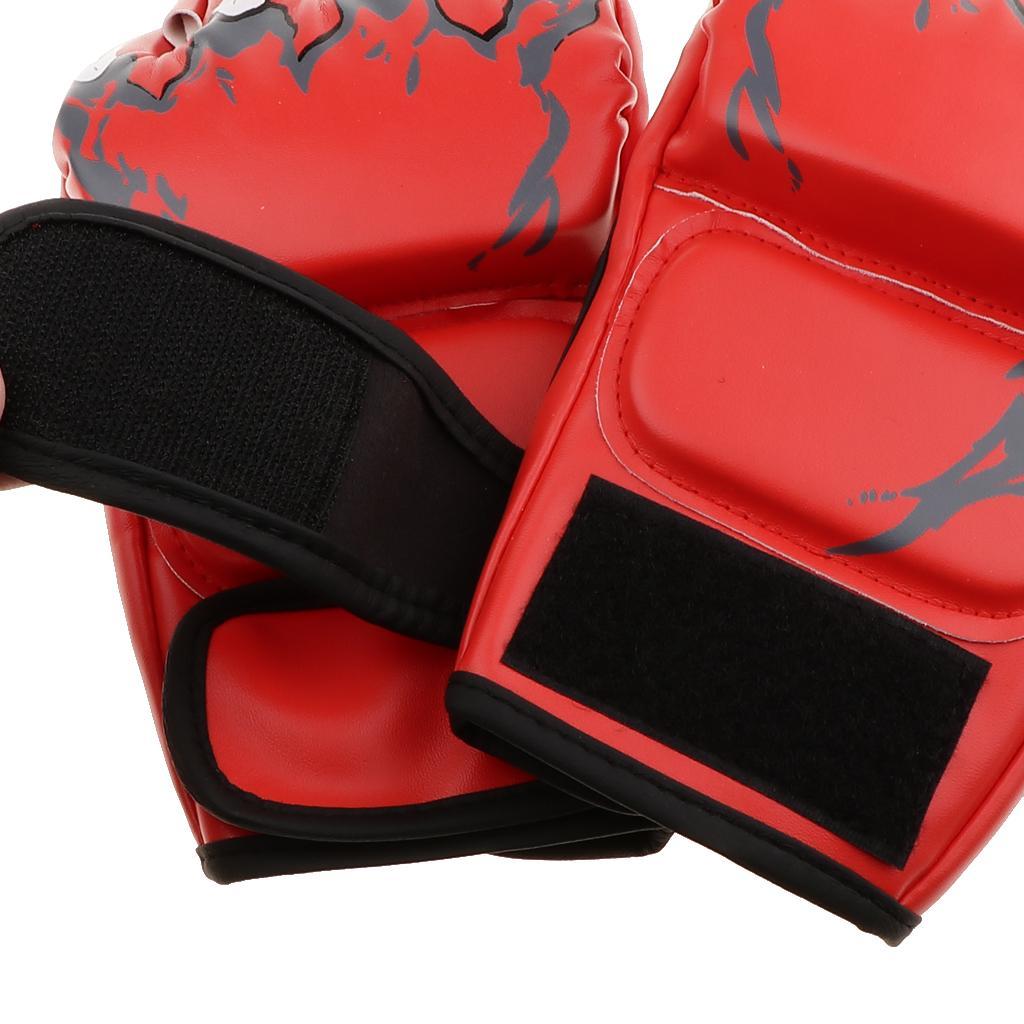 Half Finger Boxing Gloves PU Leather Sparring Mitts Combat Training Padded Gym Gloves for Boxing Bag Workout