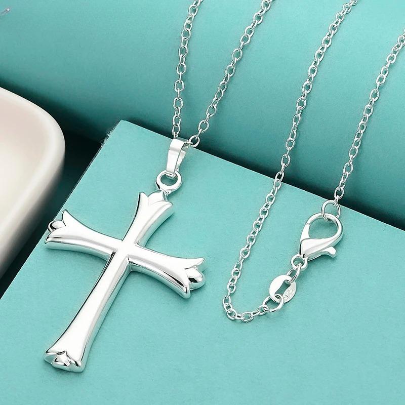 Wholesale 45CM 925 Sterling Silver Necklace Cute Wedding Party Women Lady Charms Chain Simple Fashion Cross