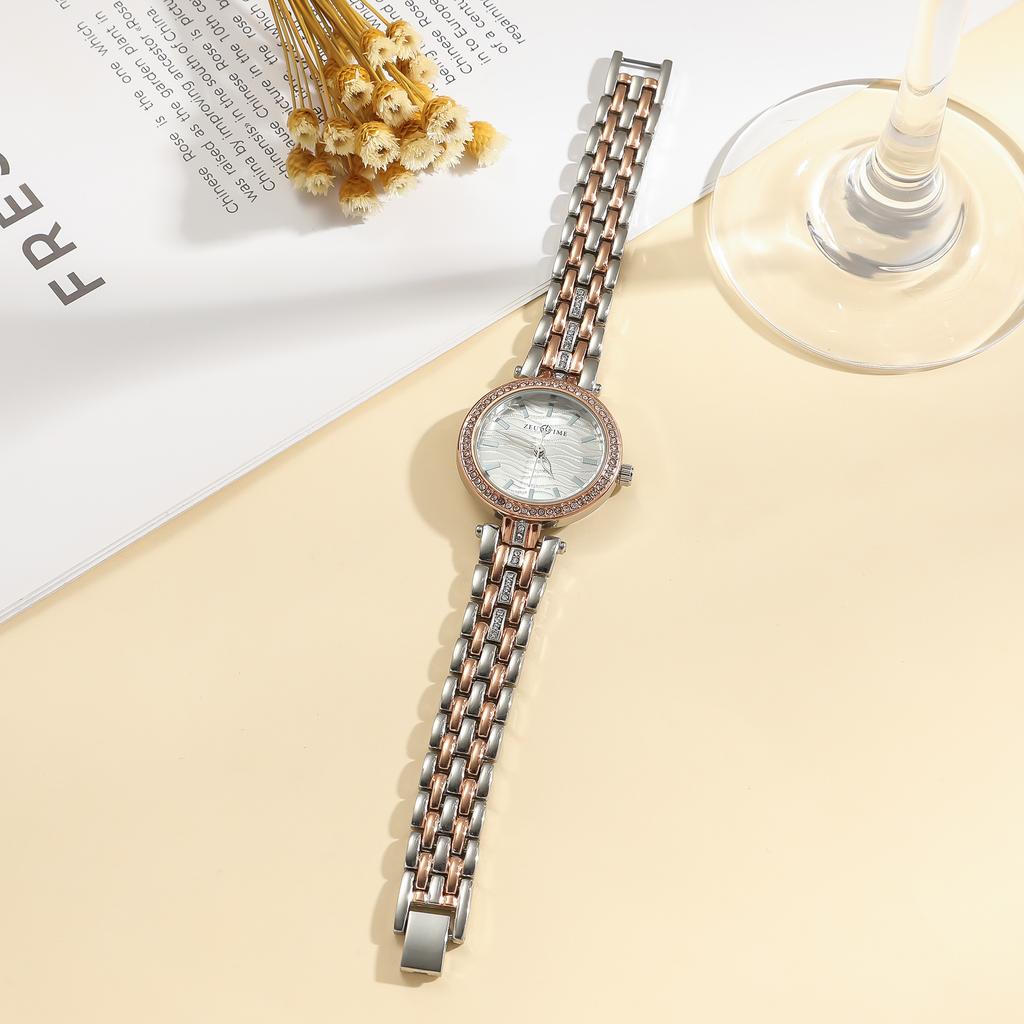 Ladies' fashionable light luxury bar scale dial refined steel strip quartz watch.