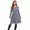 women's vertical ribbed cotton blend crew neck long sleeve midi a line knit sweater dress fall casual swing gown