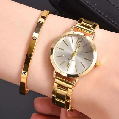 Dameshorloge Temperament Stalen Band Dameshorloge Horloge, Eenvoudige Trend Dames Kwarts Horloge Armband Set