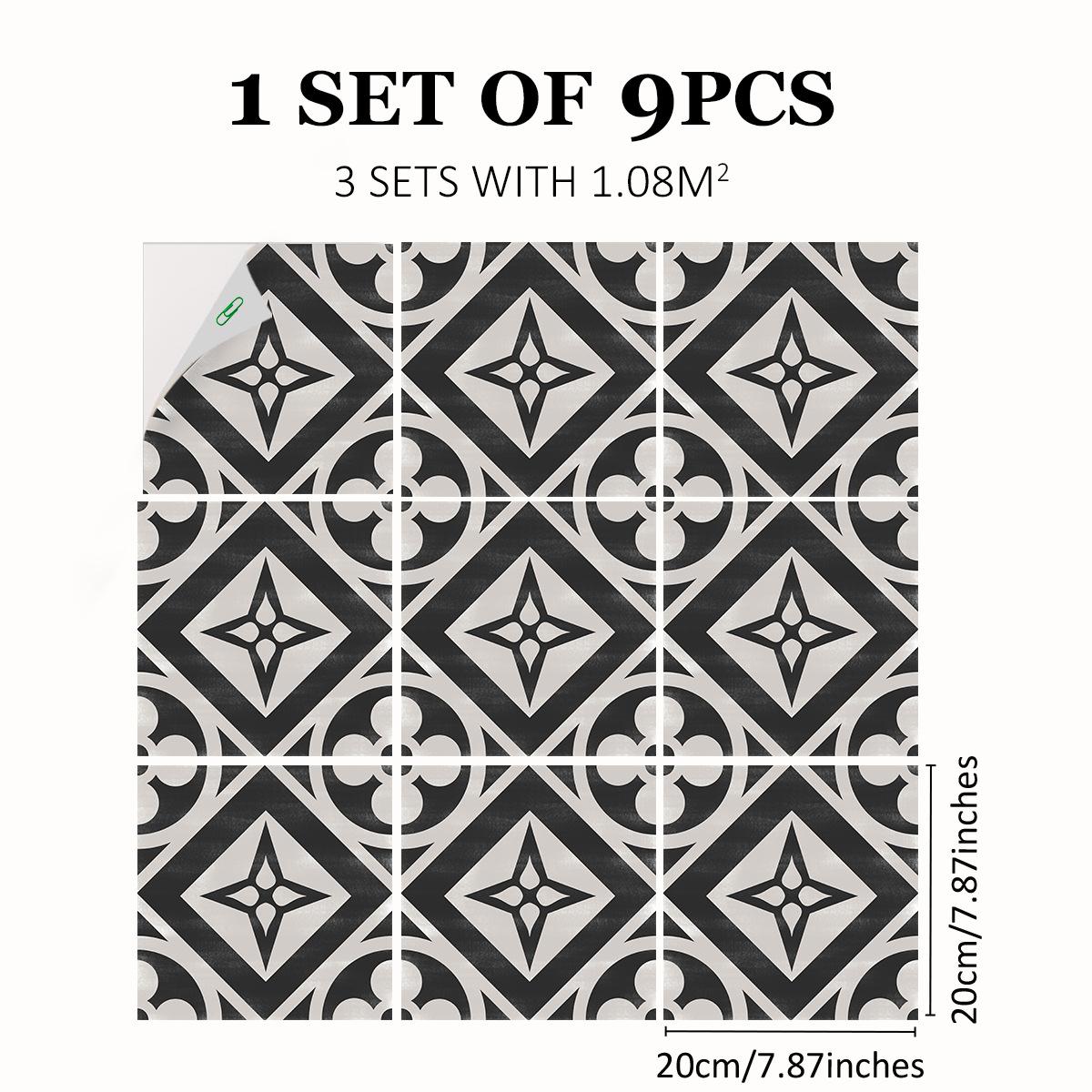 

Середземноморський вітер Потовщена зносостійка ретро ПВХ наклейка для підлоги Матова плитка для підлоги Самоклейна наклейка на стіну для ванної кімнати 20cm*20cm*9pc