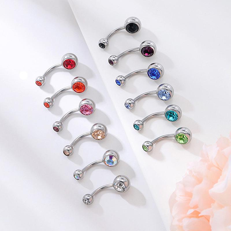 Colorful Double Head Glass Belly Button Ring - Trendy Stainless Steel Summer Style