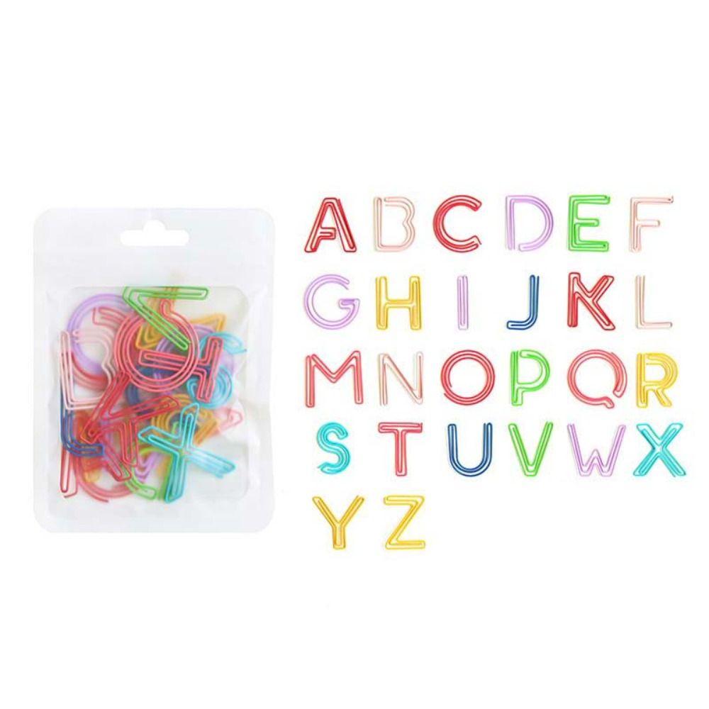 26pcs Hollow Letter Paper Clips Bookmark Photo Tickets Holder Colorful Paper Clamps  School