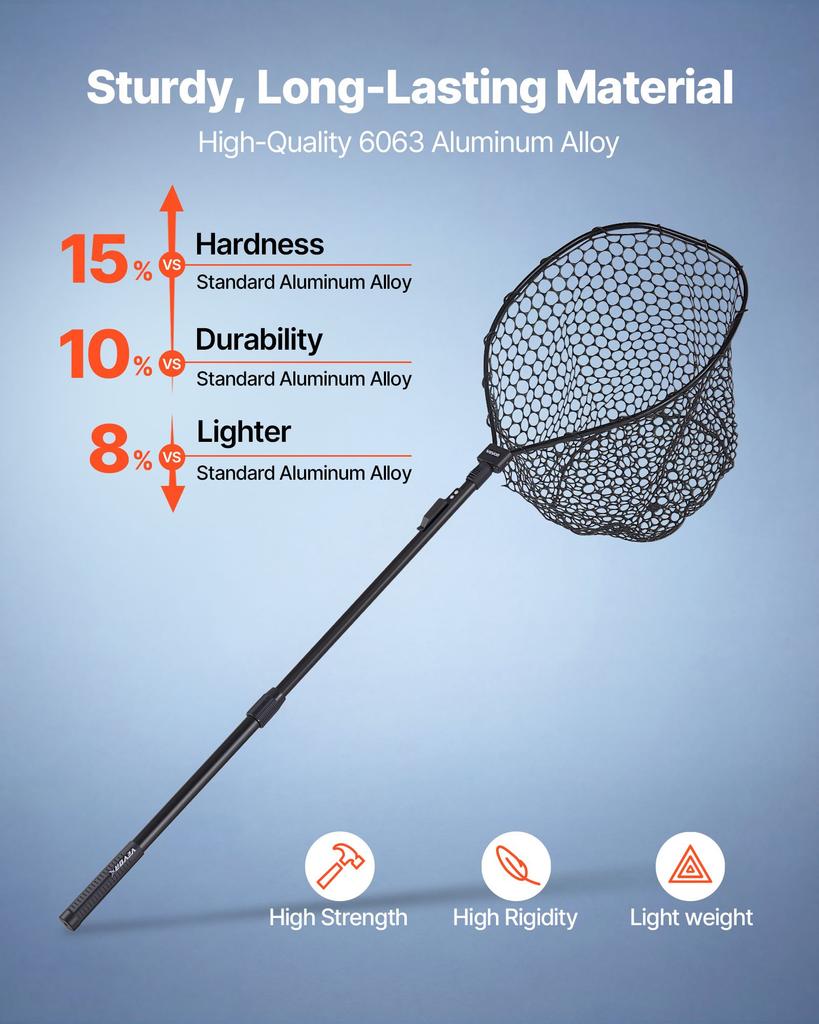 VEVOR Fishing Net, Foldable Landing Nets with Telescopic Handle, Portable Lightweight and Stronger 6063 Aluminum Fish Gear