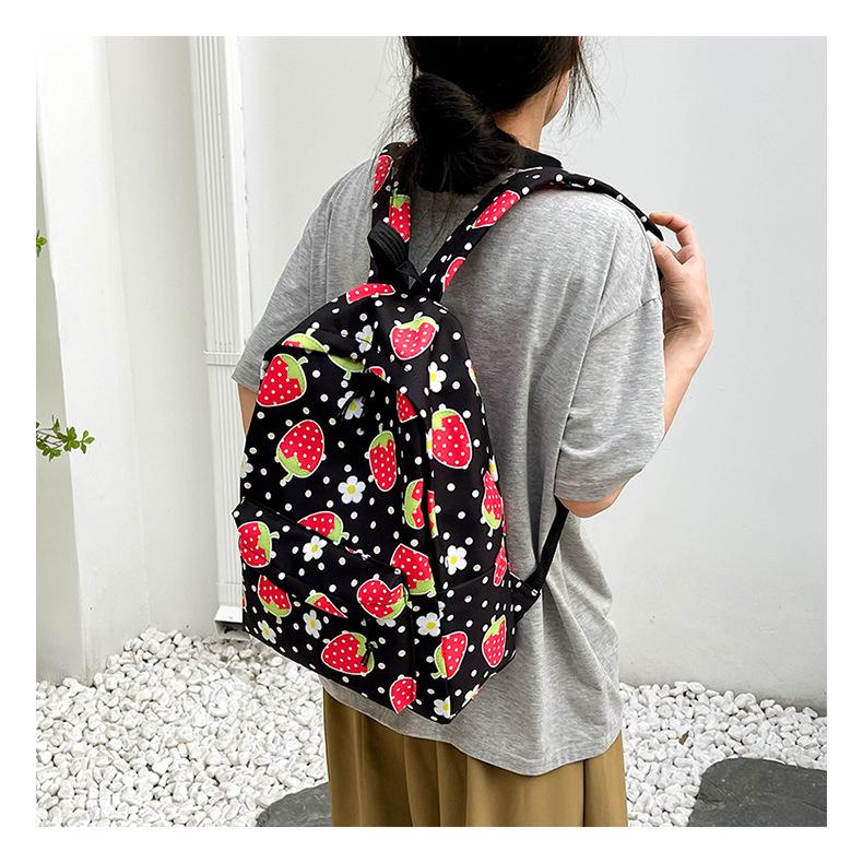 Schoolbag1011 New Strawberry Pattern School Bag Female Korean Version Small Fresh Girl Heart Large Capacity Casual Backpack