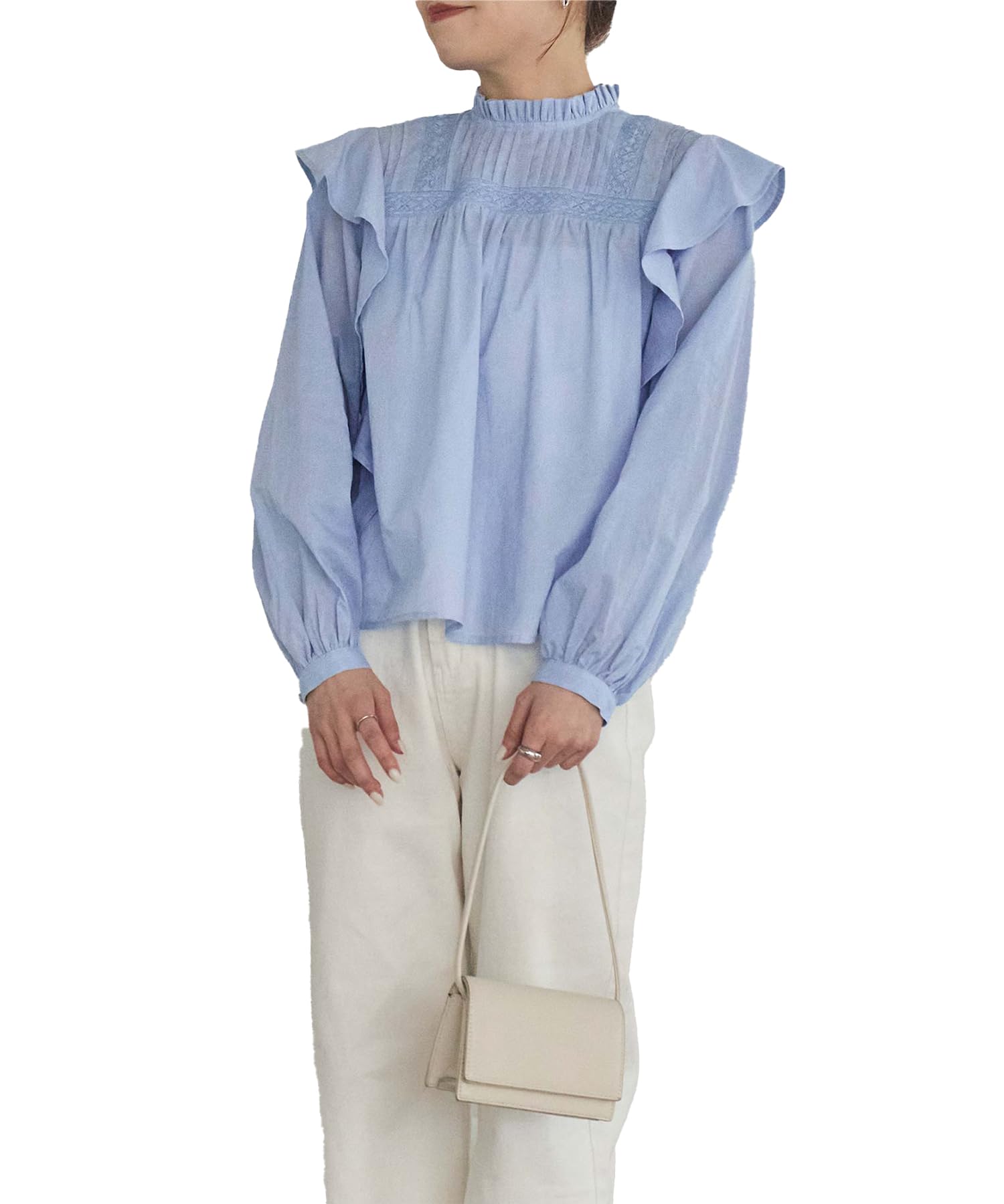 

Titibait Pin Tuck Design Ruffle Blouse AFXP4300 Small Blue Women s синий