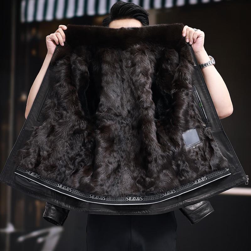 KAISER Men's Goatskin Leather Jacket with Mink Fur Collar