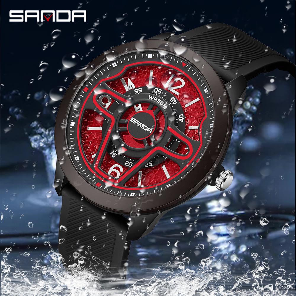 Sanda Creative 3D Hollow Electronic Watch – Trendy Unisex Steering Wheel Design