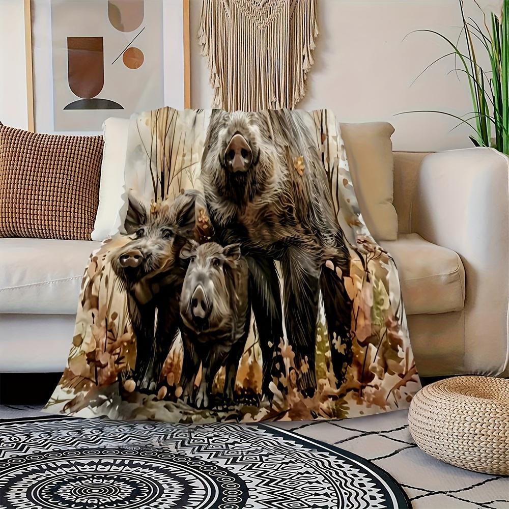 Realistic Pig Painting Throw Blanket Cozy Fleece Throw for Couch Sofa Autumn Farm Animals Decor Novelty Gift Plush Bed Blanket