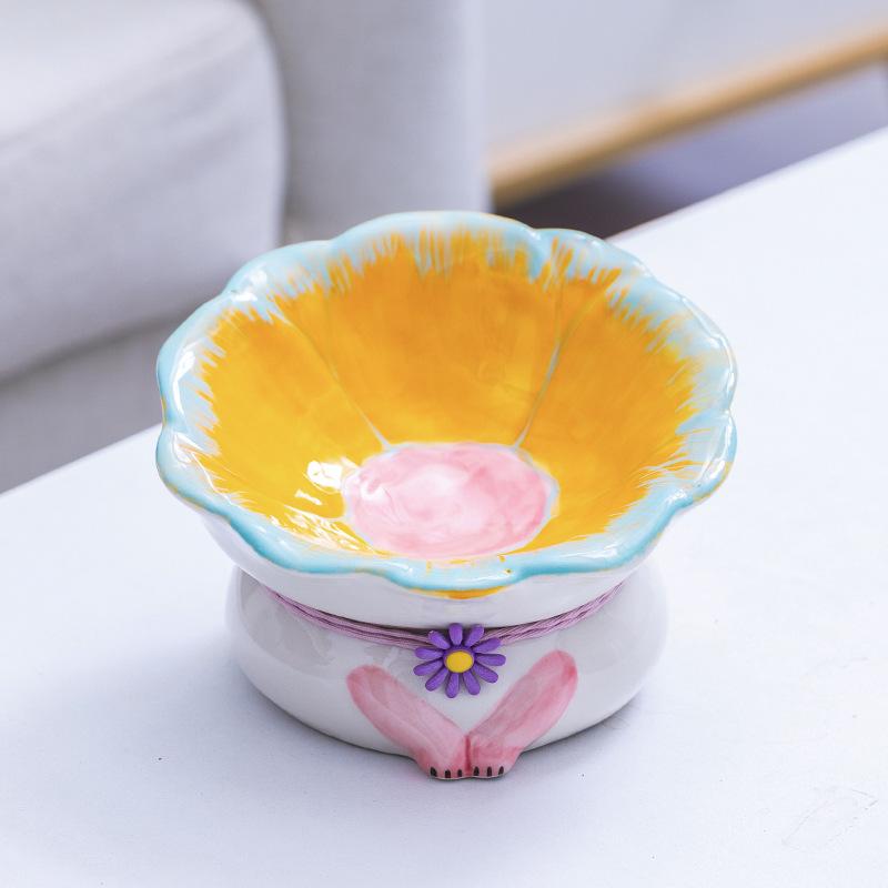 

Защита для кормления с наклонным ртом, миска для кошек с цветком, керамическая миска для корма для кошек, вода для кормления кошек, товары для домашних животных