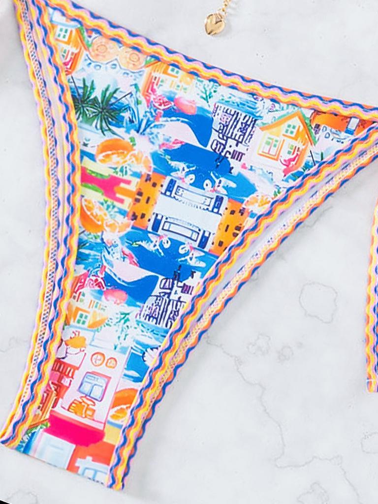 Triangle Cup Print Sexy Bikini Split Swimsuit