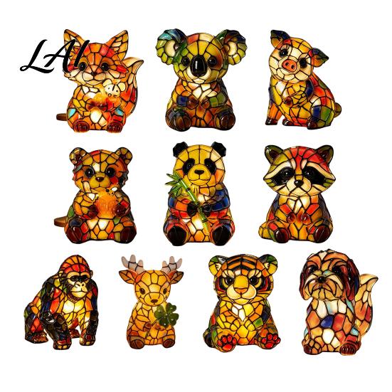 Stained Glass Style Bedside Night Light Vintage Desk Lamp Cute Animal Light Decorative Pastoral Study Table Lamp Reading for Bedroom Kids