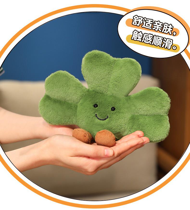 Three-Leaf Clover Plush Doll - Cute Green Cartoon Luck Blessing Desk Companion