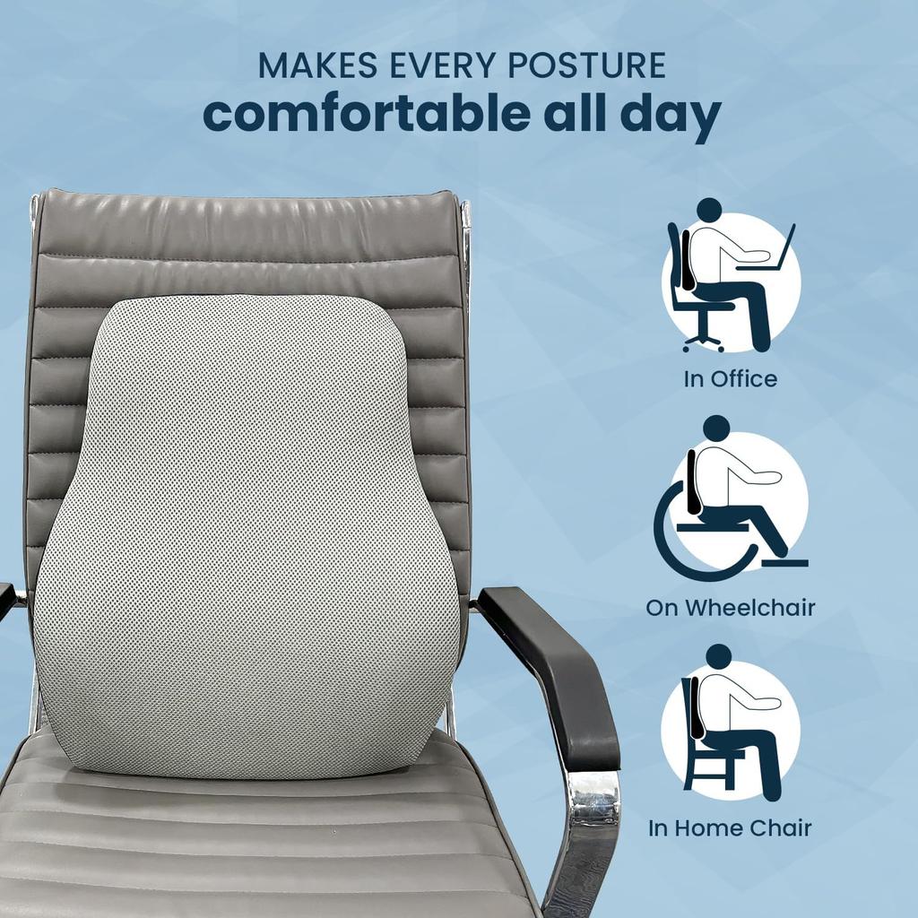 Ergonomic Memory Foam Lumbar Support Pillow for Chair, Car Seat and Office Desk - Designed for Comfort and Posture Support