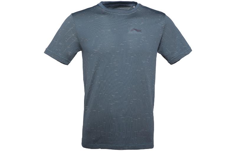 Li Ning T Shirts Men s Blue Crew Neck Moderate Straight Fit ATSR259-5 M