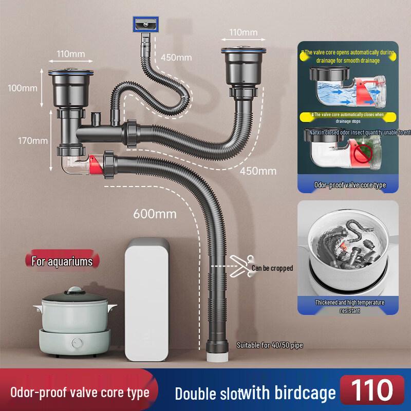 Kitchen Double Sink Drain Pipe Accessory Set