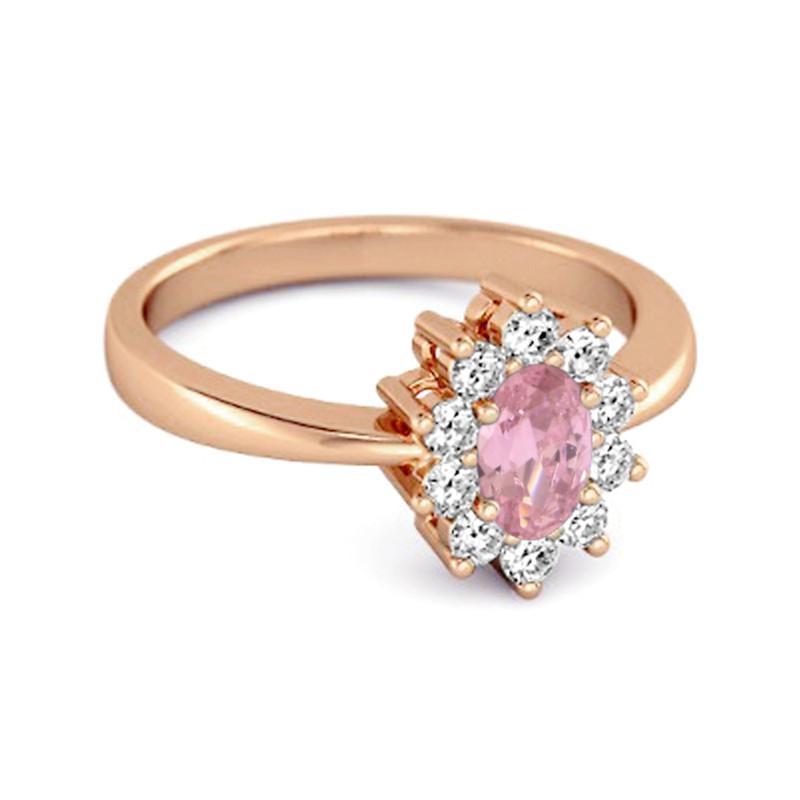 925 Sterling Silver Rose Gold Vermeil Pink Topaz Classic Halo Women Wedding Ring