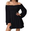 Women's Fashion Off-Shoulder Tie-Detail Pleated Long-Sleeve Fitted -Color Short Dress
