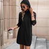 Elegant Short Lace Hollow Out Women Dress V Hooded Long Sleeve Casual Spring Autumn