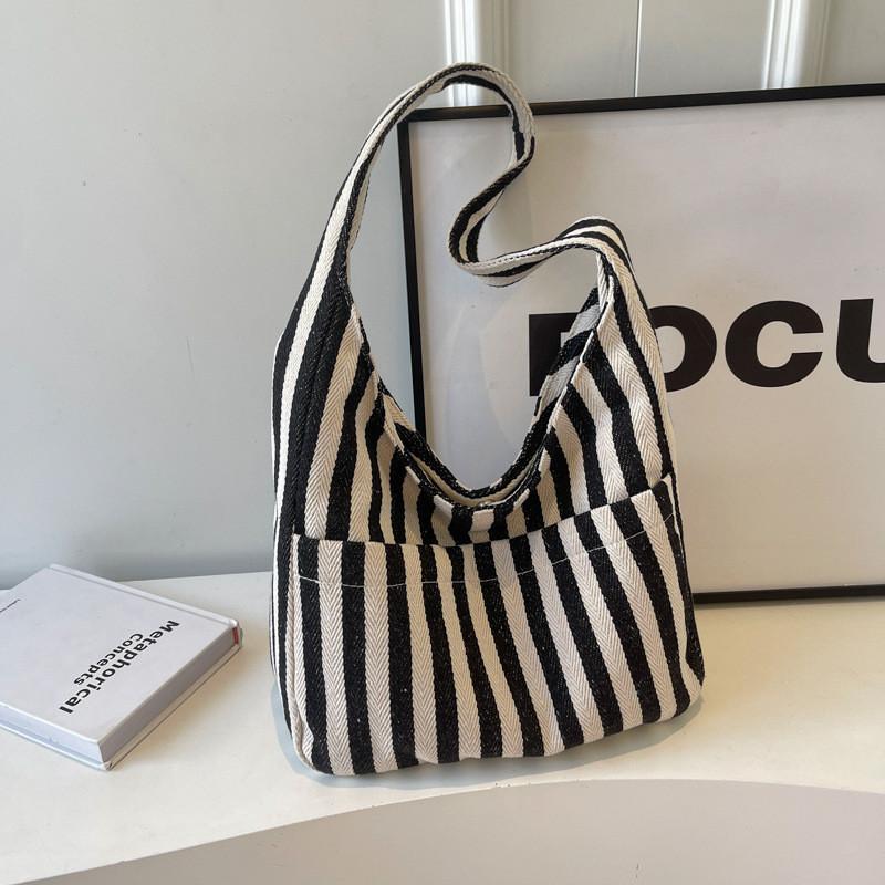 Stylish Trendy Striped Shoulder Bag Casual Large Capacity Cotton Tote Bag