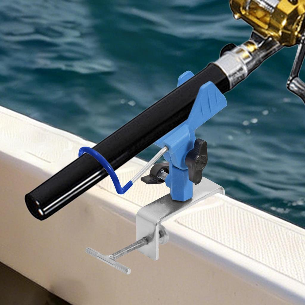 Boat Fishing Rod Holder Support Adjustable Non Slip Metal Base Clamp On Rod Rest Rack Edges Dock Canoe Docks