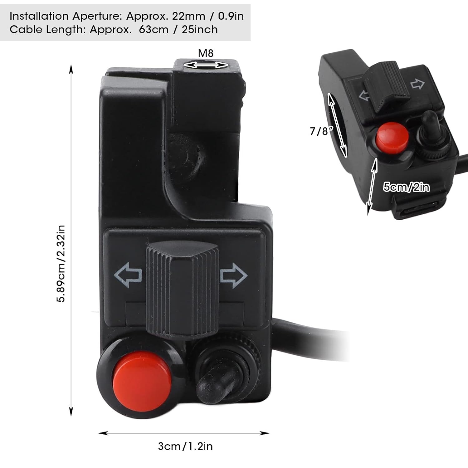 7/8inch Motorcycle Blinker Switch, Motorcycle Blinker Switch, 22mm Left Aluminum Alloy Turn Signal Blinker Push Button with Horn Beam