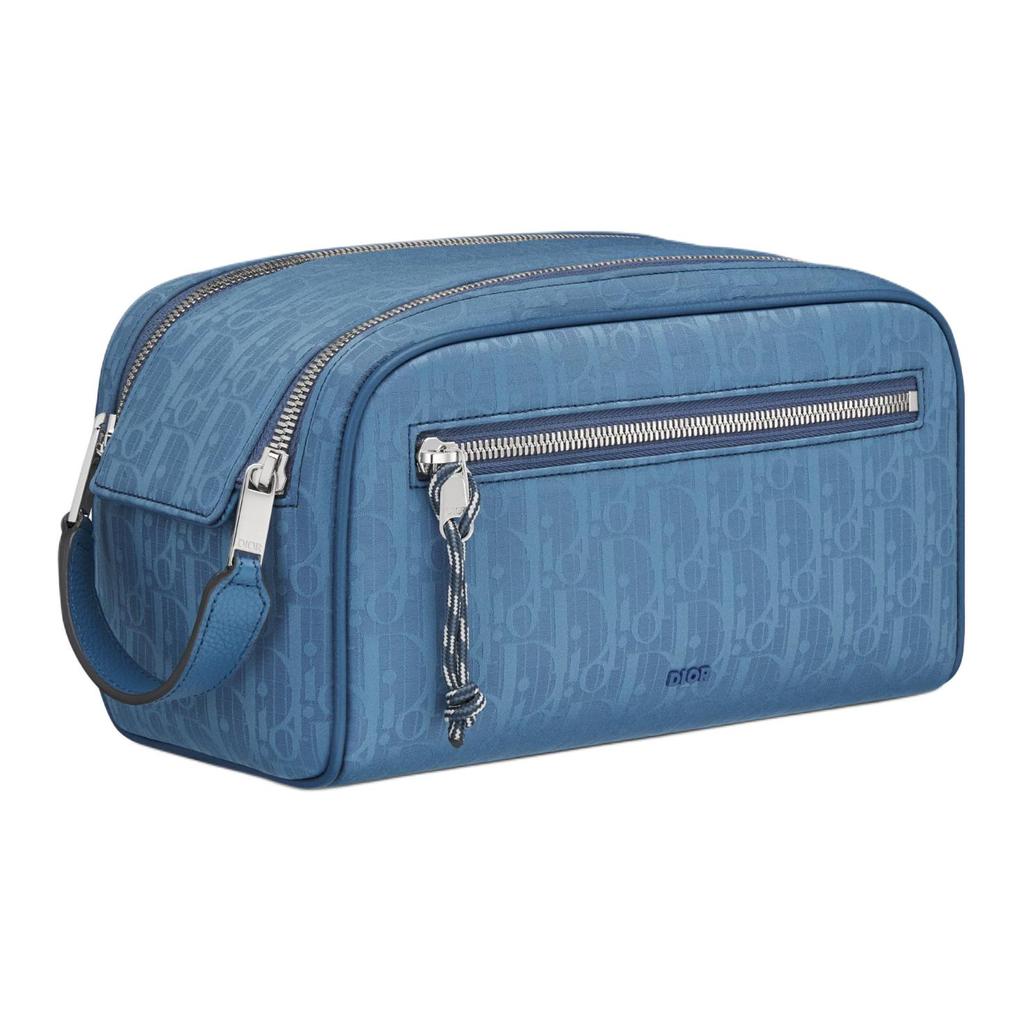 Dior Embossed Logo Zippered Recycled Nylon Toiletry Bag Men toiletry bag Blue 2ESCA494POS-H407