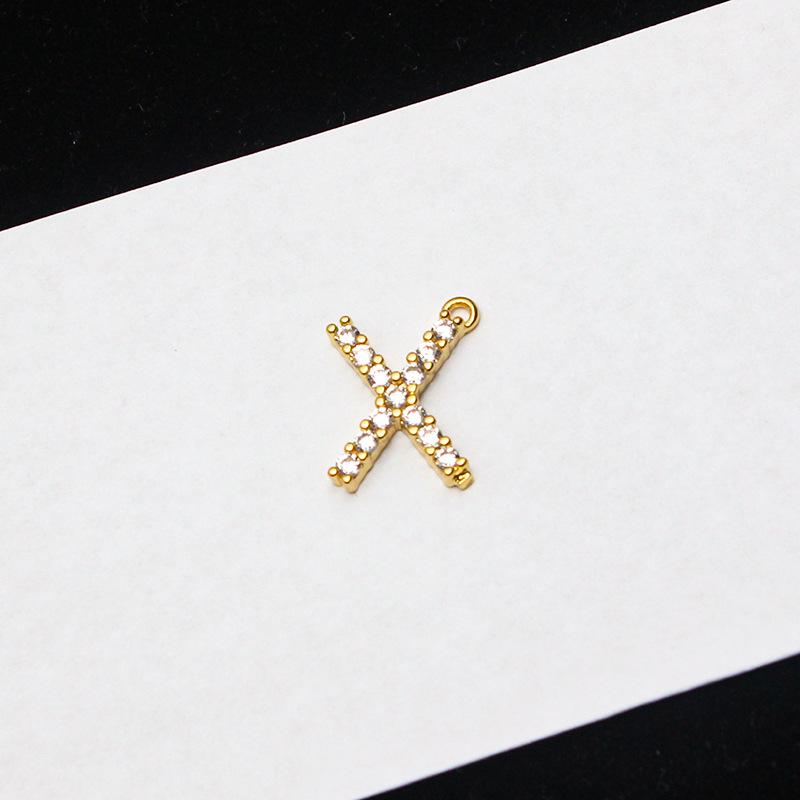 Copper-Plated Gold Micro-Inlaid Diamond English Letter Pendant: 26 Charm Options for Necklaces or Earrings