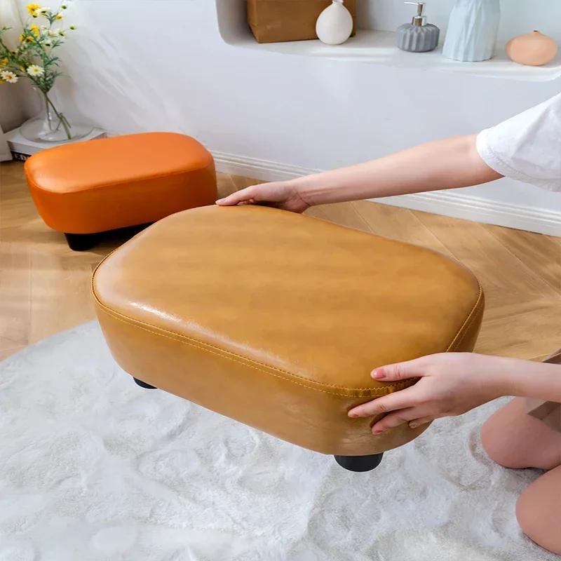 Creative Jelly Bean Stool Household Leather Ottoman Living Room Sofa Pedal Modern Doorway Shoe Stool Stylish Footrest
