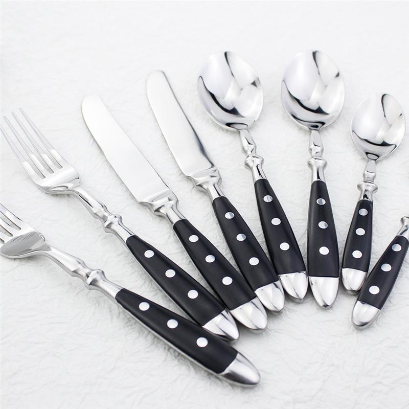 Hotel Stainless Steel Table Knife Fork Spoon Sets Teaspoon Teafork Steak Knife Cutlery Restaurant Serviing Set Black Wood Handle