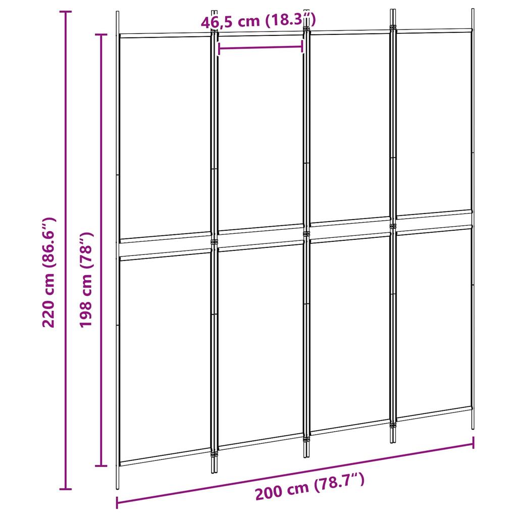4 Panel Room Divider Beige 200 X 220 Cm Fabric