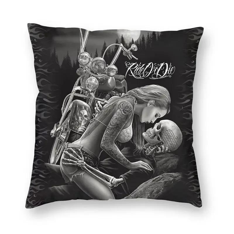 Halloween Zuckerschädel Mädchen Kissenbezug Sofa Heim Dekoration Mexikanisch Chicano Stil Quadratischer Wurfkissenbezug 40x40cm