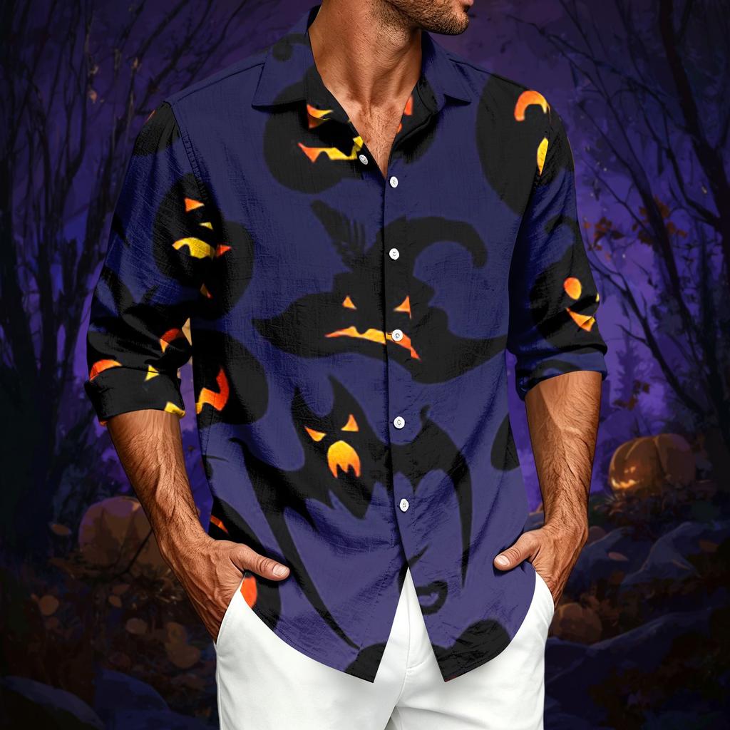 Herren Freizeit Langarmshirt mit Halloween-Print für Frühling, Sommer und Herbst